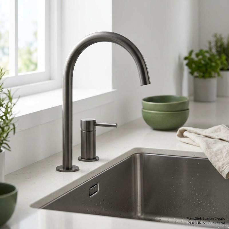 Pure.Sink Luxion 2-gats Gun metal keukenkraan met ronde uitloop PLX2HR-61